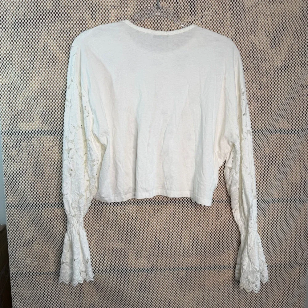 Zara Trafaluc White Cotton Lace Sleeve Crop Top Spring Summer 2017 Medium